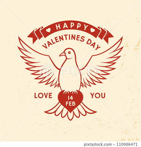 Happy valentines day. Vector illustration. Vintage with dove holding heart. Template for Valentine s Day greeting card, banner, poster, flyer with dove holding heart Happy valentines day. Vector illustration. Vintage with dove holding heart. Template for Valentine s Day greeting card, banner, poster, flyer with dove holding heart 110986471