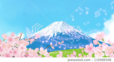 春天的富士山,櫻花和雪帽 春天的富士山,櫻花和雪帽 110986506