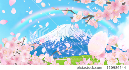 春天的富士山,櫻花和雪帽 春天的富士山,櫻花和雪帽 110986544
