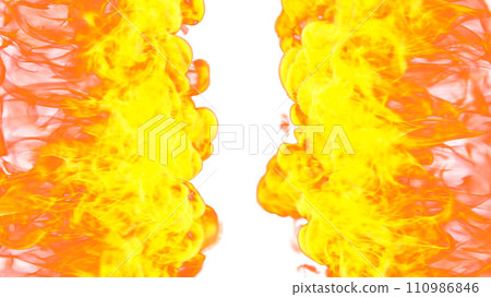 3d illustration. Tongues of flame from two sides on a white background.  110986846