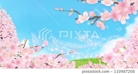 櫻花盛開的簡單插畫 110987208