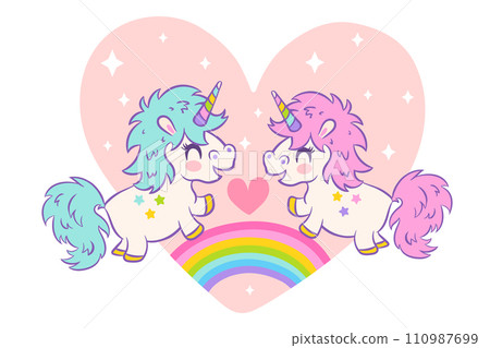 Vector card cute unicorns Vector card cute unicorns 110987699