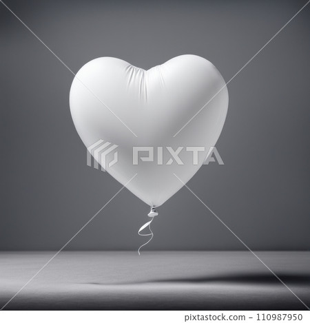White color Heart shaped balloon isolated on Gray background 110987950