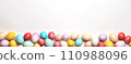 Top view of Easter eggs dyed in different colors on white background. Easter banner 110988096