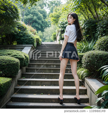 High school girl climbing the stairs AI gravure AI photo AI image 110988149