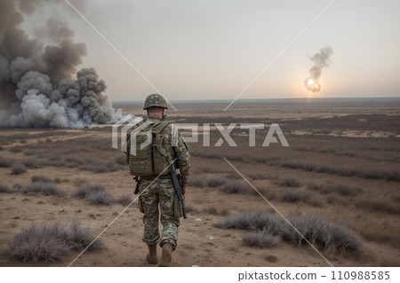 soldier with gun during shooting in the battlefield soldier with gun during shooting in the battlefield 110988585