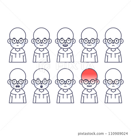 bald man who expresses various emotions 110989024