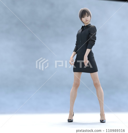 Beautiful legs woman in black costume perming3DCG illustration material 110989316