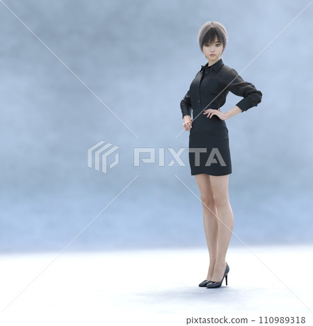 Beautiful legs woman in black costume perming3DCG illustration material 110989318