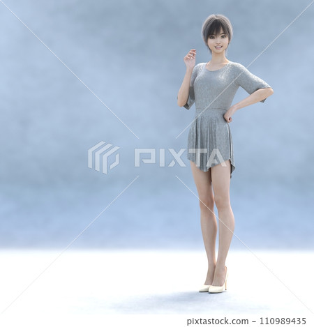 Beautiful legs woman wearing a gray dress perming3DCG illustration material Beautiful legs woman wearing a gray dress perming3DCG illustration material 110989435