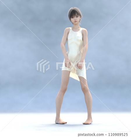 穿著象牙絲洋裝燙髮的美腿女人3DCG插畫素材 穿著象牙絲洋裝燙髮的美腿女人3DCG插畫素材 110989525