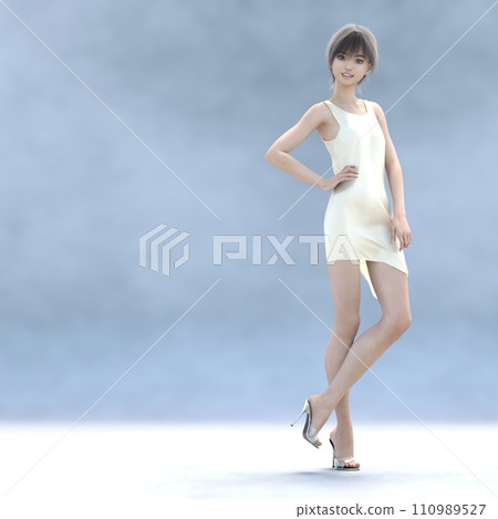 Beautiful legs woman wearing ivory silk dress perming3DCG illustration material Beautiful legs woman wearing ivory silk dress perming3DCG illustration material 110989527