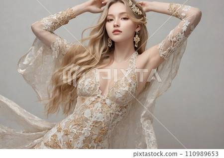 Blonde goddess posing in a white dress_AI Blonde goddess posing in a white dress_AI 110989653