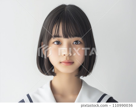 Portrait of a female student with bangs and bob (AI generated image) 110990036