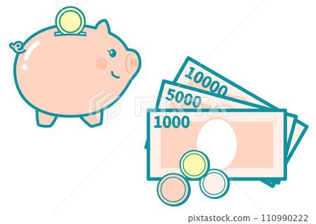 受儲蓄啟發的紙幣和硬幣插圖 110990222