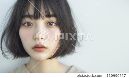 一個留著寬鬆短鮑勃的女人的肖像(AI 生成的圖像) 一個留著寬鬆短鮑勃的女人的肖像(AI 生成的圖像) 110990537