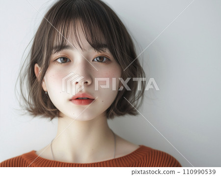 一個留著寬鬆短鮑勃的女人的肖像(AI 生成的圖像) 一個留著寬鬆短鮑勃的女人的肖像(AI 生成的圖像) 110990539