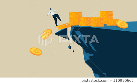 A man about to fall off a cliff. Bitcoins are collapsing all around us. 110990665