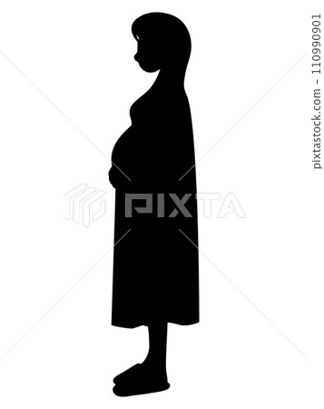 一名孕婦手裡拿著大肚子的剪影 一名孕婦手裡拿著大肚子的剪影 110990901