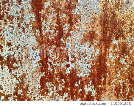 Rusty metal background with streaks of rust. Corroded metal background. Rust stains. Rusty corrosion. 110991238