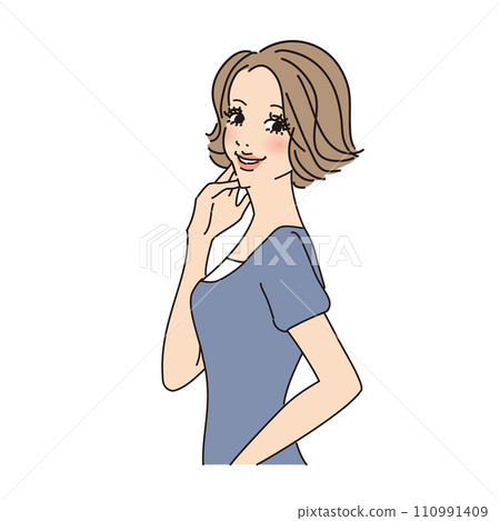 短捲髮女上半身 短捲髮女上半身 110991409