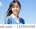 High school girl smiling healthy against the blue sky AI generated 110991694
