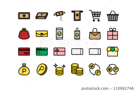Colorful shopping line drawing icon set Colorful shopping line drawing icon set 110992746