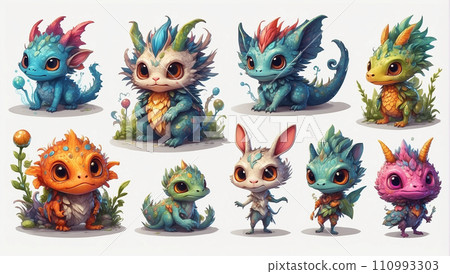 Cute dragon illustration set (Created with AI & Photoshop) Cute dragon illustration set (Created with AI & Photoshop) 110993303