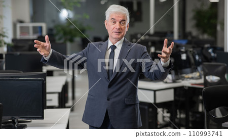 Portrait of a cheerful mature business man in the office. Portrait of a cheerful mature business man in the office. 110993741