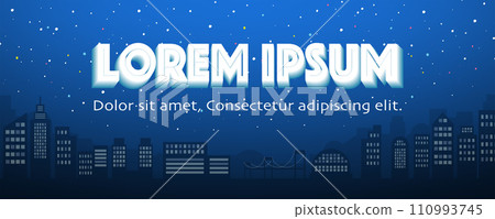 閃閃發光的星空和建築群夜景中的三維空間風格標題設計插畫。 110993745
