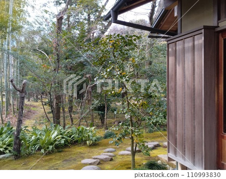 Winter tea room and garden, old townscape, winter castle town 110993830