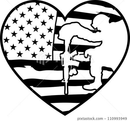 American Flag Heart with Soldier, Veteran, Patriotic Military, Fourth of July, Memorial Day Vector Illustration File American Flag Heart with Soldier, Veteran, Patriotic Military, Fourth of July, Memorial Day Vector Illustration File 110993949