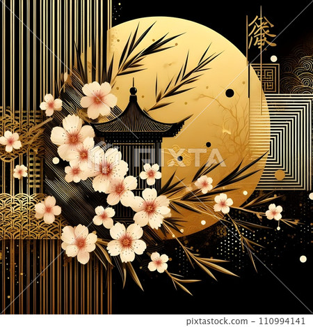 Japanese background with gold and black texture vector. Japanese background with gold and black texture vector. 110994141