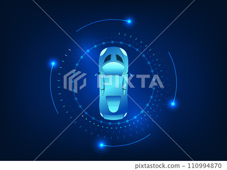 Smart car technology background Innovative future cars that are connected to technology. The car inside the technology circle Vector illustration 110994870