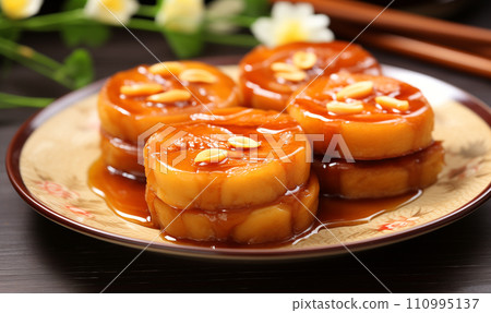Traditional Chinese lunar new year celebration nian gao rice cakes 110995137