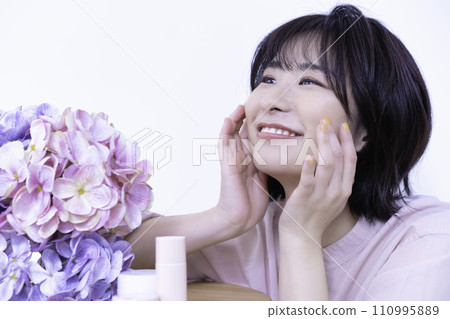 Spring cosmetics for women with short bob Spring cosmetics for women with short bob 110995889