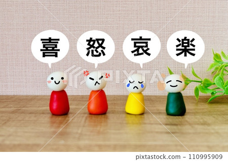 People with expressions of joy, anger, sorrow, and happiness 110995909