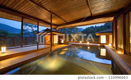 AI image of the hot spring scenery seen from the guest room of a hot spring inn AI image of the hot spring scenery seen from the guest room of a hot spring inn 110996663