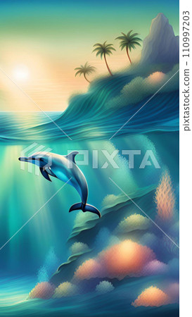 Dolphin swimming in the sea wallpapers for I pad, Notebook cover, I phone, tab mobile high quality images 110997203