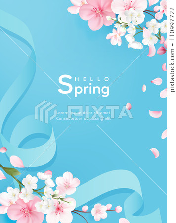 Hello spring vector background with flowers 110997722
