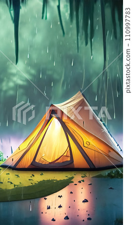 Rain on the tent in the forest wallpapers for I pad, Notebook cover, I phone, tab mobile high quality images 110997783