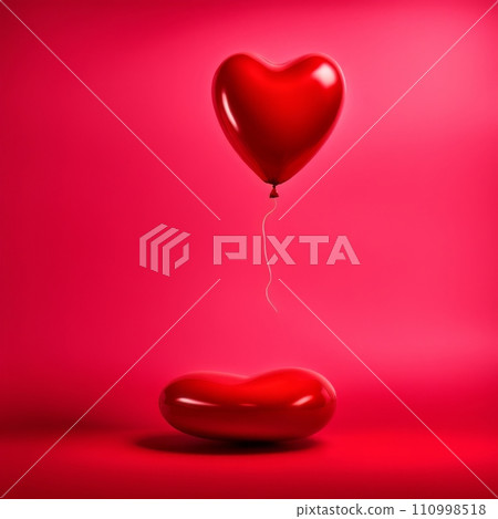 Red color Heart shaped balloon isolated on red background 110998518