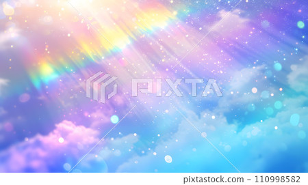 幻想藝術背景的燈光和彩虹在夢幻般的天空中翩翩起舞 110998582