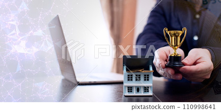 businessman buying property in 2024 using digital technology and laptop computer. Finance and trade concept 2024. Double exposure businessman buying property in 2024 using digital technology and laptop computer. Finance and trade concept 2024. Double exposure 110998641