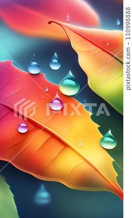 Water drops on colorful leaves wallpapers for I pad, Notebook cover, I phone, tab mobile high quality images 110998888