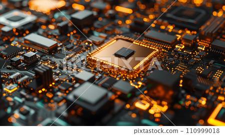 技術的核心:高性能微晶片和電路板的圖像 技術的核心:高性能微晶片和電路板的圖像 110999018