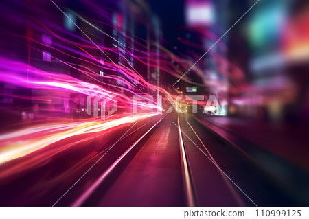 充滿霓虹燈和速度感的城市夜景 充滿霓虹燈和速度感的城市夜景 110999125