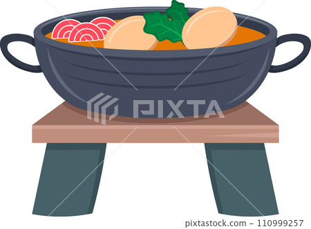 illustration of Japanese food icon, a bowl of hot suki soup 110999257