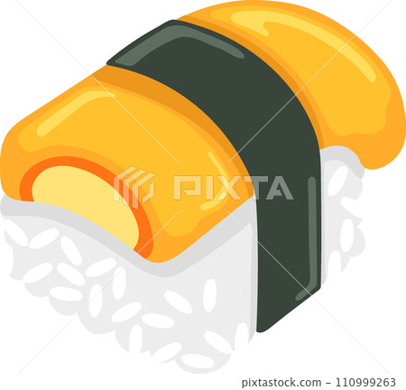 illustration of Japanese food icon, sushi rice balls with rolled egg and seaweed illustration of Japanese food icon, sushi rice balls with rolled egg and seaweed 110999263