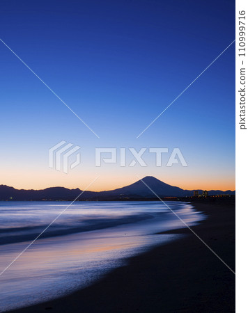 Mt. Fuji seen from Shonan during the magic hour after sunset Mt. Fuji seen from Shonan during the magic hour after sunset 110999716
